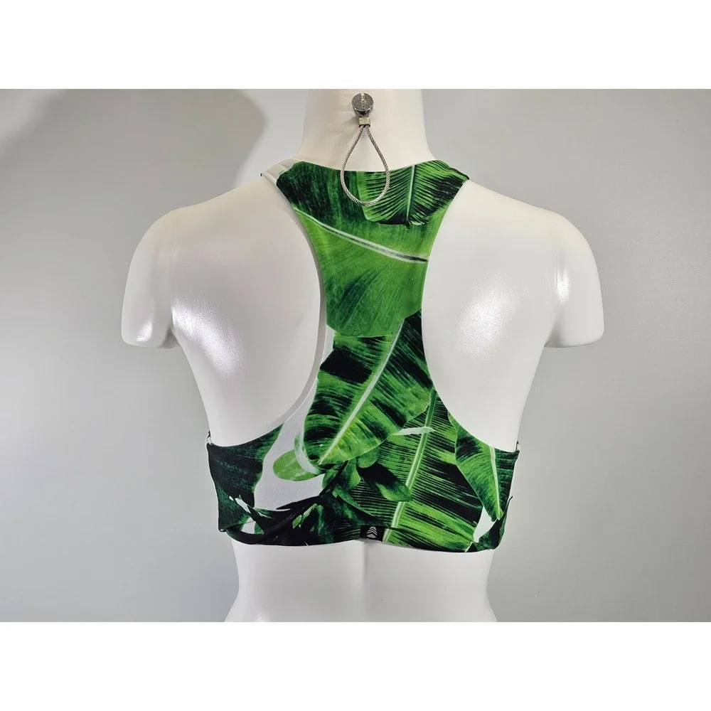 Stone Fox Swimwear Womens S Green Leaf Zip-Down High Neck Tankini‎ Bikini Top